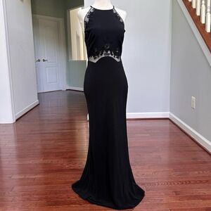 Vintage Cache Black Beaded Sexy Strappy Back Gown Dress Size 4